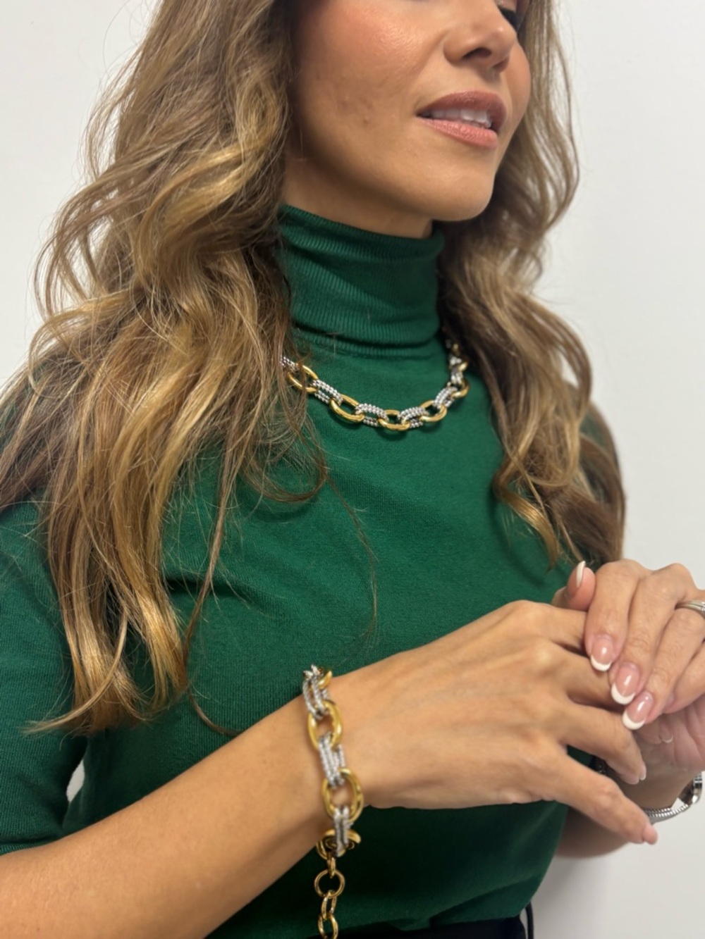 Gold & Silver Chain Link Necklace and Bracelet Set - Women Jewelry